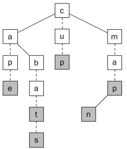 الشكل 8 يبين العقد (الملونه) التي تمثل الحرف الأخير في كل كلمة