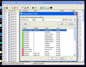 الشكل يبين استخدام برنامج File Monitor لمراقبة العمليات